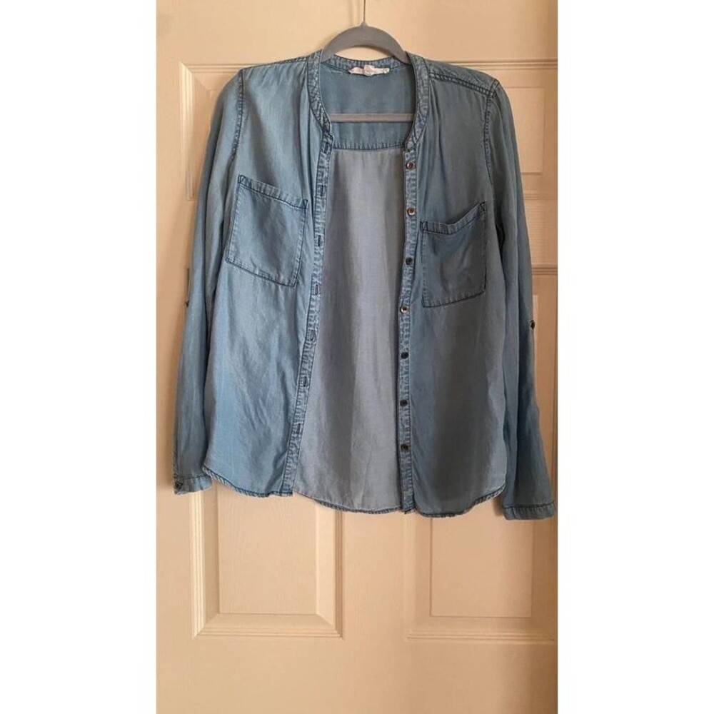Love Tree Happens | Light Blue Chambray Button Up Shirt | Roll Tab Sleeves
